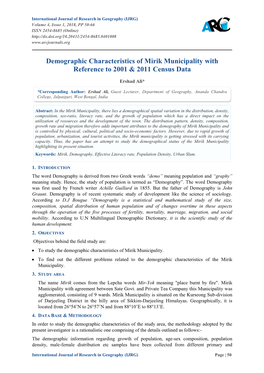 Demographic Characteristics of Mirik Municipality with Reference to 2001 & 2011 Census Data