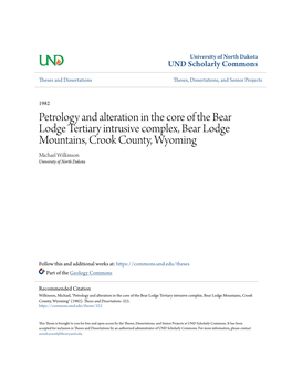 Petrology and Alteration in the Core of the Bear Lodge Tertiary Intrusive