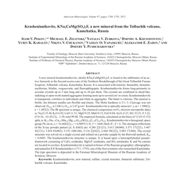 Krasheninnikovite, Kna2camg(SO4)3F, a New Mineral from the Tolbachik Volcano, Kamchatka, Russia