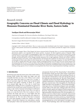 Geographic Concerns on Flood Climate and Flood Hydrology in Monsoon-Dominated Damodar River Basin, Eastern India