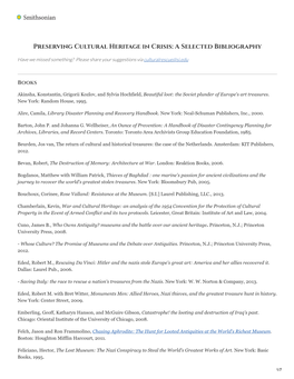 Preserving Cultural Heritage in Crisis: a Selected Bibliography