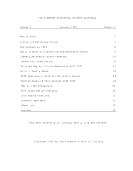 THE PIEDMONT HISTORICAL SOCIETY QUARTERLY Volume I