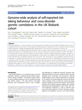 Genome-Wide Analysis of Self-Reported Risk-Taking Behaviour