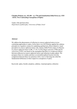 Experimental Science: a Forgotten Chapter of Sixteenth Century Optics