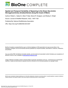 Spatial and Temporal Variability of Spawning in the Green Sea Urchin Strongylocentrotus Droebachiensis Along the Coast of Maine