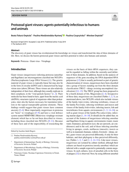 Protozoal Giant Viruses: Agents Potentially Infectious to Humans and Animals