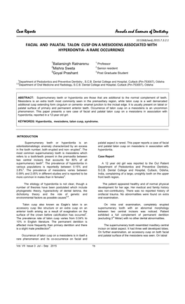 Case Reports Annals and Essences of Dentistry