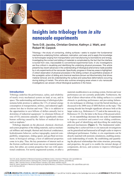 Insights Into Tribology from in Situ Nanoscale Experiments Tevis D.B