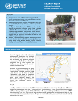 Situation Report |Pakistan Floods Situation Report Issue # 1 | 4-5 August, 2013 Pakistan Floods-2013