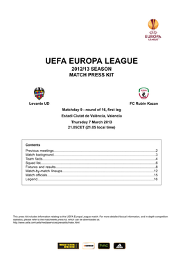 Uefa Europa League 2012/13 Season Match Press Kit