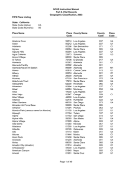 NCHS Instruction Manual Part 8, Vital Records Geographic Classification, 2003 FIPS Place Listing