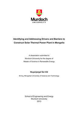 Identifying and Addressing Drivers and Barriers to Construct Solar Thermal Power Plant in Mongolia