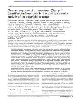 Clostridium Botulinum Strain Hall a and Comparative Analysis of the Clostridial Genomes Mohammed Sebaihia,1 Michael W