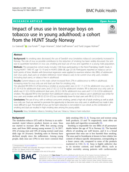 Impact of Snus Use in Teenage Boys on Tobacco Use in Young Adulthood; A