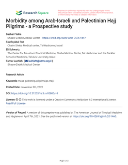 Morbidity Among Arab-Israeli and Palestinian Hajj Pilgrims - a Prospective Study