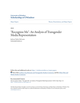 An Analysis of Transgender Media Representation Jackson Taylor Mclaren Mclarent@Uwindsor.Ca