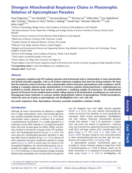 Article Fast Track Divergent Mitochondrial Respiratory Chains In