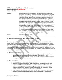 CA Fire Services Task Force on Climate Impacts Meeting Minutes – CONFIDENTIAL October 13, 2015