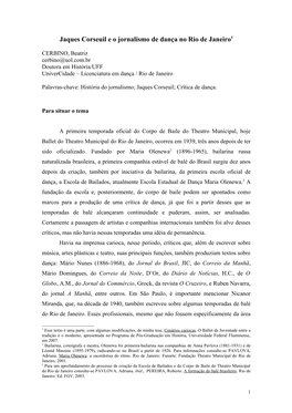 Jaques Corseuil E O Jornalismo De Dança No Rio De Janeiro1