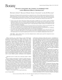 Invasive Congeners Are Unlikely to Hybridize with Native Hawaiian Bidens