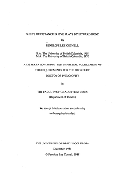 SHIFTS of DISTANCE in FIVE PLAYS by EDWARD BOND by Q