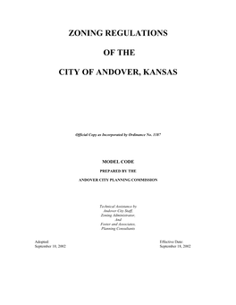 Zoning Regulations of the City of Andover, Kansas,” and Shall Hereinafter Be Referred to As “These Regulations.”