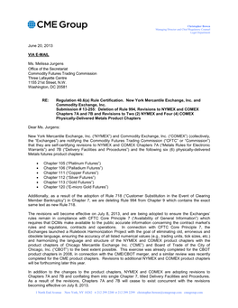 New York Mercantile Exchange Rule Submission, June 20, 2013