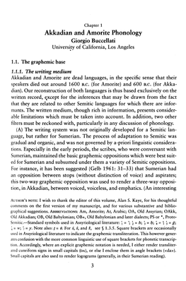 Akkadian and Amorite Phonology Giorgio Buccellati University of California, Los Angeles