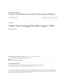 Austin, Texas Campaign Schedule, August 1, 1984 Geraldine Ferraro