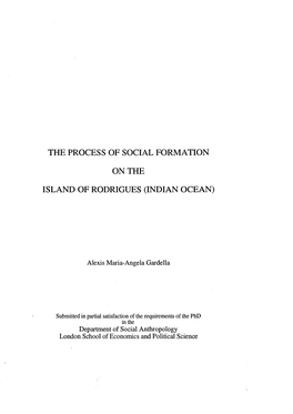 The Process of Social Formation on the Island of Rodrigues, Indian Ocean