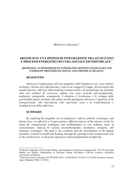 Argimusco: Una Ipotesi Di Integrazione Tra Genius Loci E Processi Energetici Di Cura Sociale Ed Individuale**