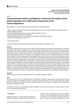 Contacts Between Natives and Migrants in Germany: Perceptions of the Native Population Since 1980 and an Examination of the Contact Hypotheses