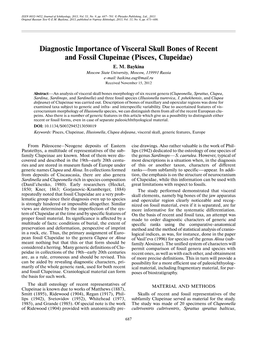 Diagnostic Importance of Visceral Skull Bones of Recent and Fossil Clupeinae (Pisces, Clupeidae) E