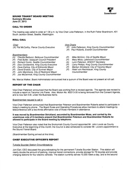 SOUND TRANSIT BOARD MEETING Summary Minutes June 27, 2013