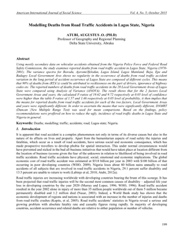 Modelling Deaths from Road Traffic Accidents in Lagos State, Nigeria