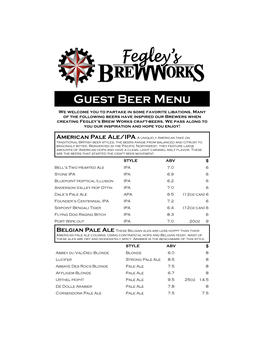 Fegleys Guest Beer Menu