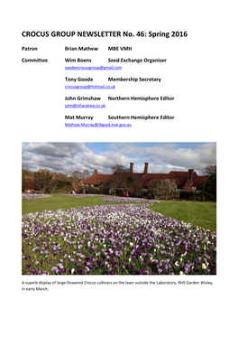 CROCUS GROUP NEWSLETTER No. 46: Spring 2016