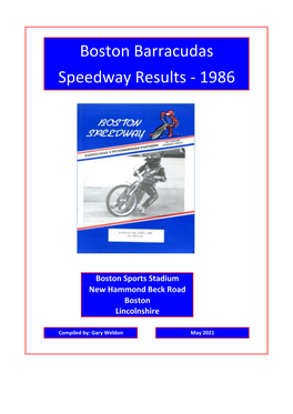 Boston Barracudas Speedway Results - 1986