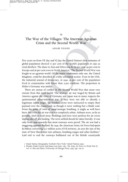 The War of the Villages: the Interwar Agrarian Crisis and the Second World War Adam Tooze