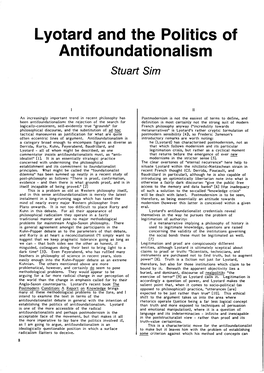 Lyotard and the Politics of Antifou Ndational Ism Stuart Sim