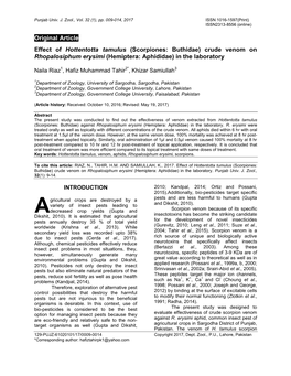 Original Article Effect of Hottentotta Tamulus (Scorpiones: Buthidae)