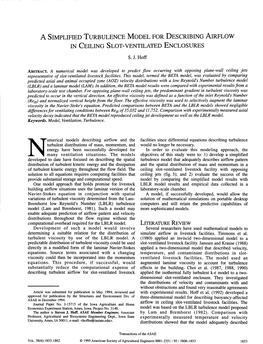 A Simplified Turbulence Model for Describing Airflow in Ceiling Slot-Ventilated Enclosures