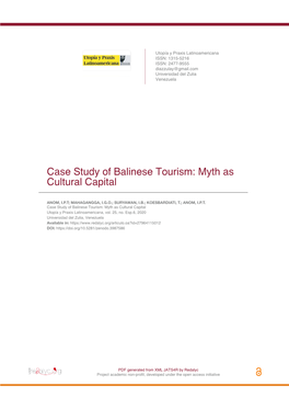 Case Study of Balinese Tourism: Myth As Cultural Capital
