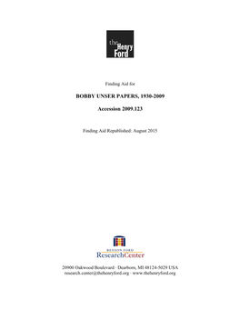Bobby Unser Papers, 1930-2009