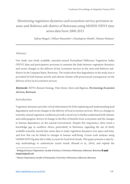 Monitoring Vegetation Dynamics and Ecosystem Service Provision in Semi-Arid Bobirwa Sub-District of Botswana Using MODIS-NDVI Time Series Data from 2000-2015