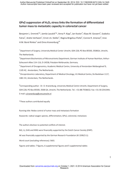 Gpx2 Suppression of H2O2 Stress Links the Formation of Differentiated Tumor Mass to Metastatic Capacity in Colorectal Cancer