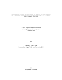 Hiv/Aids Health Policy, Feminism, Backlash, and Anti-Lgbt Attitudes in Uganda