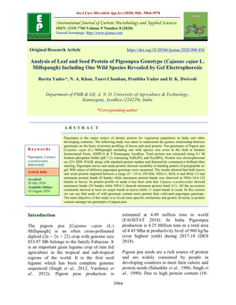 Analysis of Leaf and Seed Protein of Pigeonpea Genotype (Cajanus Cajan L. Millspaugh) Including One Wild Species Revealed by Gel Electrophoresis