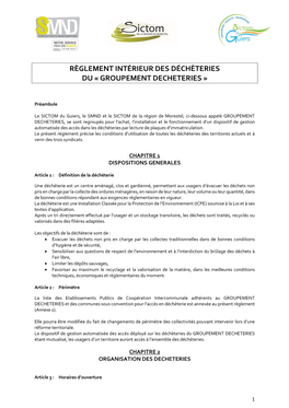 Règlement Intérieur Des Déchèteries Du « Groupement Decheteries »