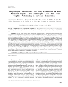 Morphological Characteristics and Body Composition of Elite Volleyball Players: Three Montenegrin Clubs with Most Trophies Participating in European Competitions